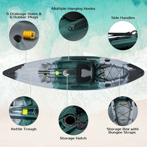 Sit-on-Top Fishing Kayak with Aluminum Paddle, 4 Fishing Rod Holders & Padded Seat, 9.7FT 1-Person Recreational Touring Kayak for Lake, River, Ocean