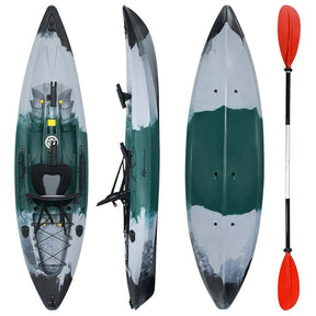 Sit-on-Top Fishing Kayak with Aluminum Paddle, 4 Fishing Rod Holders & Padded Seat, 9.7FT 1-Person Recreational Touring Kayak for Lake, River, Ocean