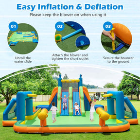 Giant Soccer Themed Inflatable Water Slide Park with Large Splash Pool, 2 Long Slides, 2 Soccer Goals & Dual Climbing Walls for Big Kids Backyard Fun