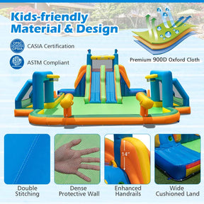 Giant Soccer Themed Inflatable Water Slide Park with Large Splash Pool, 2 Long Slides, 2 Soccer Goals & Dual Climbing Walls for Big Kids Backyard Fun