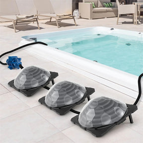 Solar Dome Pool Heater for Inground & Above Ground Swimming Pool with Transparent Cover, Black Heating Coil, Rotatable Hose Connectors, Foldable Legs