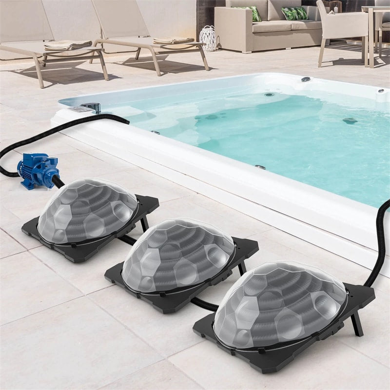 Solar Dome Pool Heater for Inground & Above Ground Swimming Pool with Transparent Cover, Black Heating Coil, Rotatable Hose Connectors, Foldable Legs