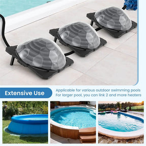 Solar Dome Pool Heater for Inground & Above Ground Swimming Pool with Transparent Cover, Black Heating Coil, Rotatable Hose Connectors, Foldable Legs