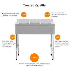 3 Compartment Commercial Stainless Steel Utility Sink, Freestanding Triple Bowl Kitchen Sink with 3 Basket Strainer Drains