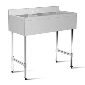 3 Compartment Commercial Stainless Steel Utility Sink, Freestanding Triple Bowl Kitchen Sink with 3 Basket Strainer Drains