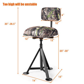 360° Camo Swivel Hunting Chair for Outdoor Activities, Height Adjustable Tripod Blind Stool Chair with Detachable Backrest, Padded seat
