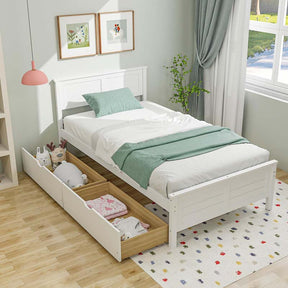 Solid Wood Platform Bed Frame with 2 Storage Drawers & Headboard, Wooden Slats Support Mattress Foundation, No Box Spring Needed