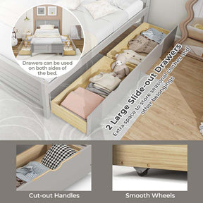 Solid Wood Platform Bed Frame with 2 Storage Drawers & Headboard, Wooden Slats Support Mattress Foundation, No Box Spring Needed