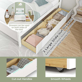 Solid Wood Platform Bed Frame with 2 Storage Drawers & Headboard, Wooden Slats Support Mattress Foundation, No Box Spring Needed