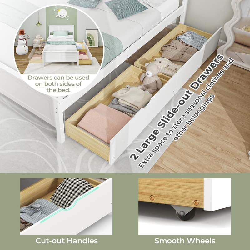 Solid Wood Platform Bed Frame with 2 Storage Drawers & Headboard, Wooden Slats Support Mattress Foundation, No Box Spring Needed