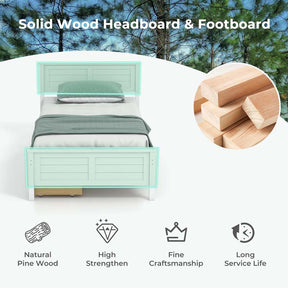Solid Wood Platform Bed Frame with 2 Storage Drawers & Headboard, Wooden Slats Support Mattress Foundation, No Box Spring Needed