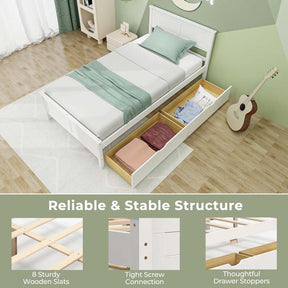 Solid Wood Platform Bed Frame with 2 Storage Drawers & Headboard, Wooden Slats Support Mattress Foundation, No Box Spring Needed