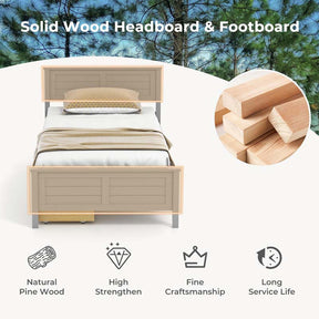 Solid Wood Platform Bed Frame with 2 Storage Drawers & Headboard, Wooden Slats Support Mattress Foundation, No Box Spring Needed