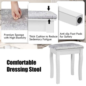 5-Drawer Vanity Table Set with 10 LED Dimmable Bulbs, Bedroom Makeup Dressing Table with Cushioned Stool
