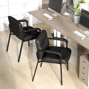 Set of 2 Office Guest with PU Leather Upholstered Seat, Modern Reception Chairs Conference Chairs No Wheels for Waiting & Meeting Rooms