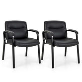 Set of 2 Office Guest with PU Leather Upholstered Seat, Modern Reception Chairs Conference Chairs No Wheels for Waiting & Meeting Rooms