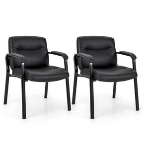 Set of 2 Office Guest with PU Leather Upholstered Seat, Modern Reception Chairs Conference Chairs No Wheels for Waiting & Meeting Rooms