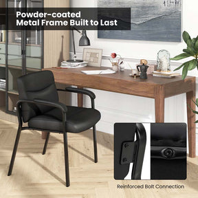 Set of 2 Office Guest with PU Leather Upholstered Seat, Modern Reception Chairs Conference Chairs No Wheels for Waiting & Meeting Rooms