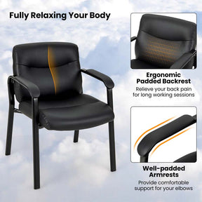 Set of 2 Office Guest with PU Leather Upholstered Seat, Modern Reception Chairs Conference Chairs No Wheels for Waiting & Meeting Rooms