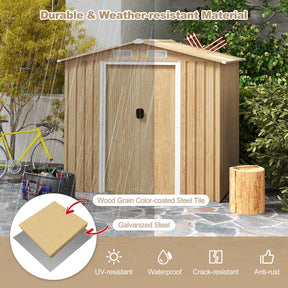 8' x 6' Woodgrain Metal Storage Shed Outdoor Waterproof Garden Shed Tool House Organizer w/Base Floor, 4 Vents, Lockable Doors