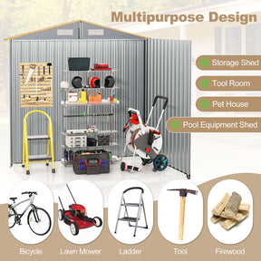 8' x 6' Woodgrain Metal Storage Shed Outdoor Waterproof Garden Shed Tool House Organizer w/Base Floor, 4 Vents, Lockable Doors