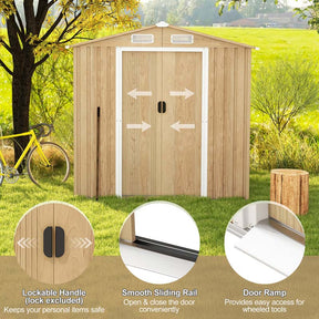 8' x 6' Woodgrain Metal Storage Shed Outdoor Waterproof Garden Shed Tool House Organizer w/Base Floor, 4 Vents, Lockable Doors