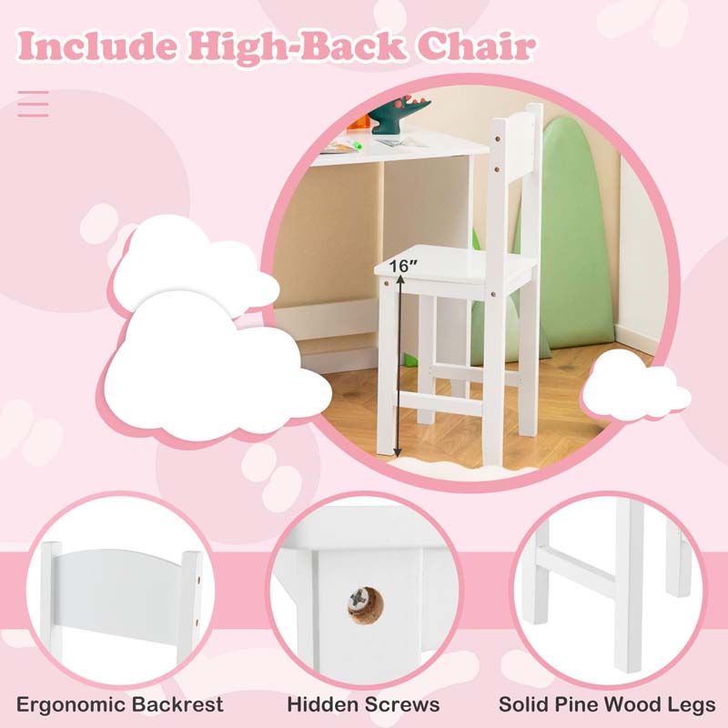 Kids Desk & Chair Set, Wooden Children Study Table w/Storage Hutch, Whiteboard & Cork Board, Student Computer Workstation for Bedroom School