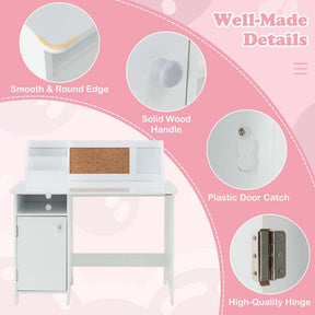 Kids Desk & Chair Set, Wooden Children Study Table w/Storage Hutch, Whiteboard & Cork Board, Student Computer Workstation for Bedroom School