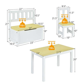 2 in 1 Kids Table and Chair Set, Wooden Children Activity Table with Toy Storage Bench & 2 Chairs for Arts, Crafts, Snack Time, Playroom