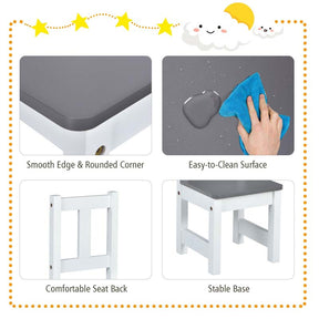 2 in 1 Kids Table and Chair Set, Wooden Children Activity Table with Toy Storage Bench & 2 Chairs for Arts, Crafts, Snack Time, Playroom
