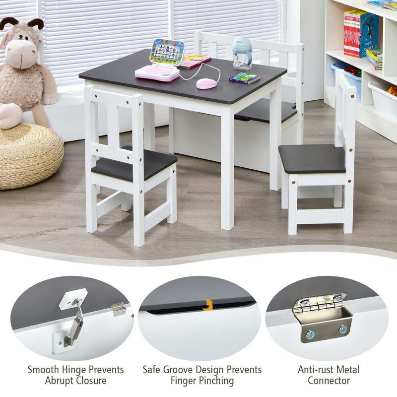 2 in 1 Kids Table and Chair Set, Wooden Children Activity Table with Toy Storage Bench & 2 Chairs for Arts, Crafts, Snack Time, Playroom