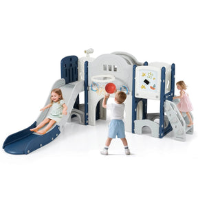 10 in 1 Toddler Slide Set, Kids Slide and Climber Playset with Magnetic Whiteboard, Basketball Hoop & Ring Toss, Indoor Playground for Ages 3+