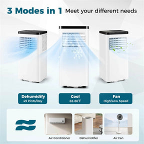 10000 BTU Portable Air Conditioner, 3-in-1 AC Unit, Fan & Dehumidifier with Sleep Mode, 24H Timer & Window Kit for Rooms up to 450 Sq. Ft