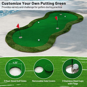 10FT x 5FT Golf Putting Green, Indoor Outdoor Professional Golf Practice Mat with 3 Holes & Golf Balls, Golf Training Mat for Home Office, Backyard