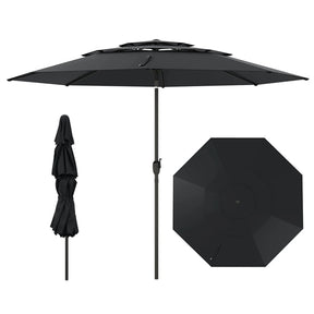 10FT 3 Tier Patio Market Umbrella with Crank & Easy Tilt, Double Vented Outdoor Table Umbrella for Backyard, Poolside, Deck,