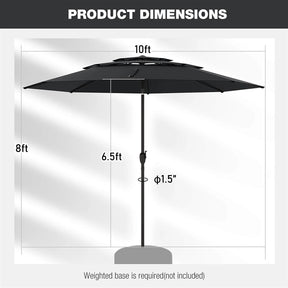 10FT 3 Tier Patio Market Umbrella with Crank & Easy Tilt, Double Vented Outdoor Table Umbrella for Backyard, Poolside, Deck,