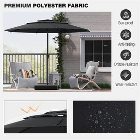 10FT 3 Tier Patio Market Umbrella with Crank & Easy Tilt, Double Vented Outdoor Table Umbrella for Backyard, Poolside, Deck,