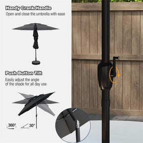 10FT 3 Tier Patio Market Umbrella with Crank & Easy Tilt, Double Vented Outdoor Table Umbrella for Backyard, Poolside, Deck,