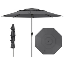 10FT 3 Tier Patio Market Umbrella with Crank & Easy Tilt, Double Vented Outdoor Table Umbrella for Backyard, Poolside, Deck,