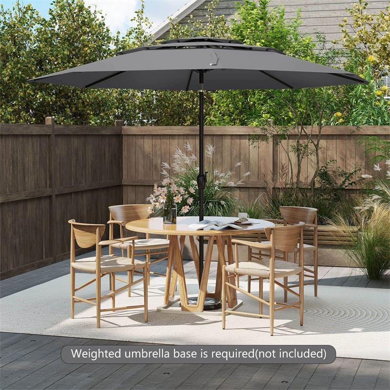 10FT 3 Tier Patio Market Umbrella with Crank & Easy Tilt, Double Vented Outdoor Table Umbrella for Backyard, Poolside, Deck,