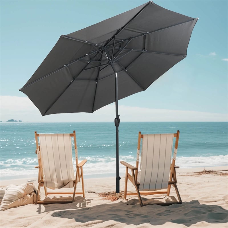10FT 3 Tier Patio Market Umbrella with Crank & Easy Tilt, Double Vented Outdoor Table Umbrella for Backyard, Poolside, Deck,