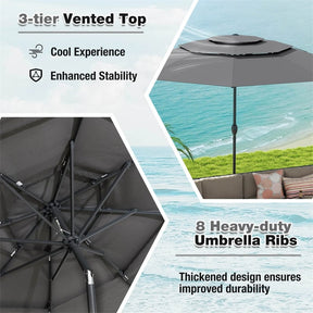 10FT 3 Tier Patio Market Umbrella with Crank & Easy Tilt, Double Vented Outdoor Table Umbrella for Backyard, Poolside, Deck,
