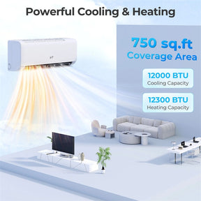 12000 BTU WiFi Mini Split Air Conditioner with Heat Pump, 22 SEER2 115V Inverter, Smart Alexa/Google Voice Control for 750 Sq.Ft Rooms