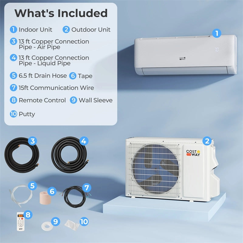 12000 BTU WiFi Mini Split Air Conditioner with Heat Pump, 22 SEER2 115V Inverter, Smart Alexa/Google Voice Control for 750 Sq.Ft Rooms
