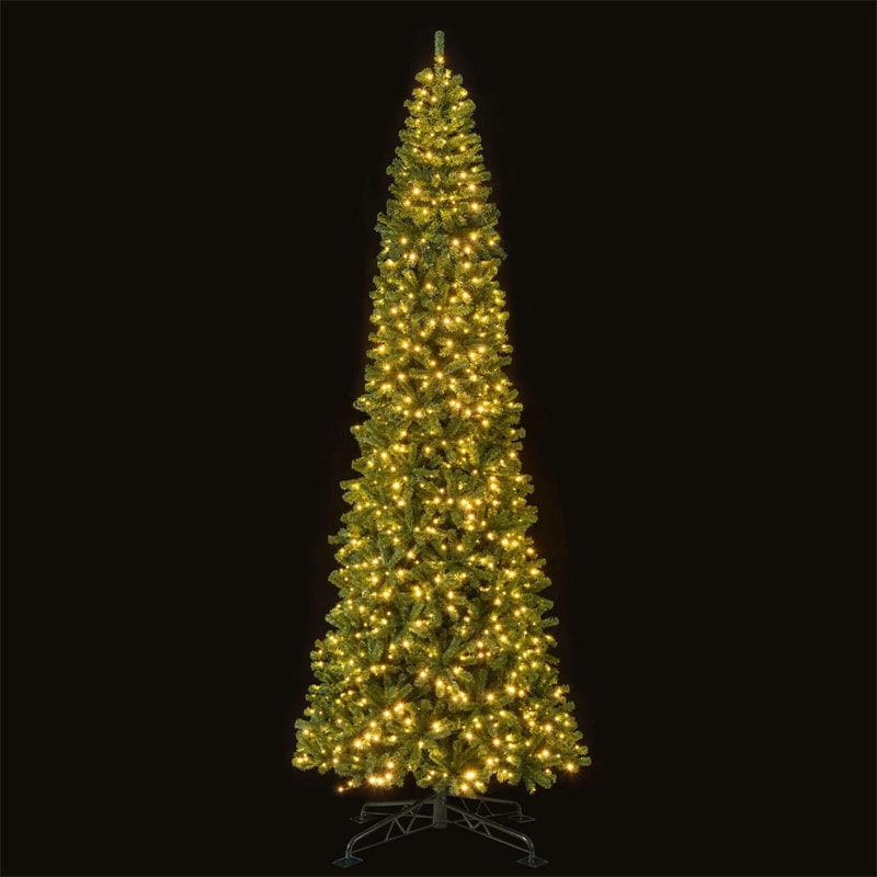 12 FT Pre-Lit Artificial Christmas Tree with Quick Power Connector, 1030 Warm White LED Lights, 2536 Tips & Hinged for Indoor Outdoor Decoration