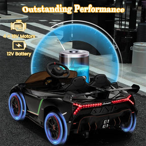 12V Licensed Lamborghini 4WD Kids Ride On Sports Car, Electric Vehicle with Remote Control, 3 Speeds, Hydraulic Doors, LED Lights & Music