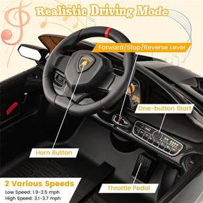 12V Licensed Lamborghini 4WD Kids Ride On Sports Car, Electric Vehicle with Remote Control, 3 Speeds, Hydraulic Doors, LED Lights & Music