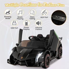12V Licensed Lamborghini 4WD Kids Ride On Sports Car, Electric Vehicle with Remote Control, 3 Speeds, Hydraulic Doors, LED Lights & Music
