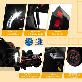 12V Licensed Lamborghini 4WD Kids Ride On Sports Car, Electric Vehicle with Remote Control, 3 Speeds, Hydraulic Doors, LED Lights & Music
