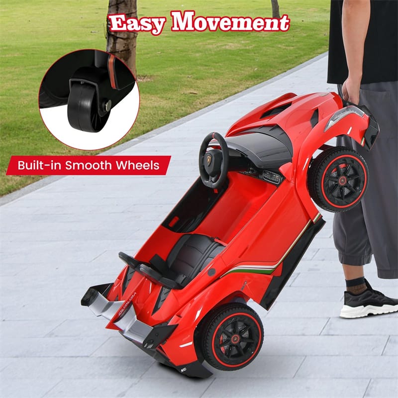 12V Licensed Lamborghini 4WD Kids Ride On Sports Car, Electric Vehicle with Remote Control, 3 Speeds, Hydraulic Doors, LED Lights & Music
